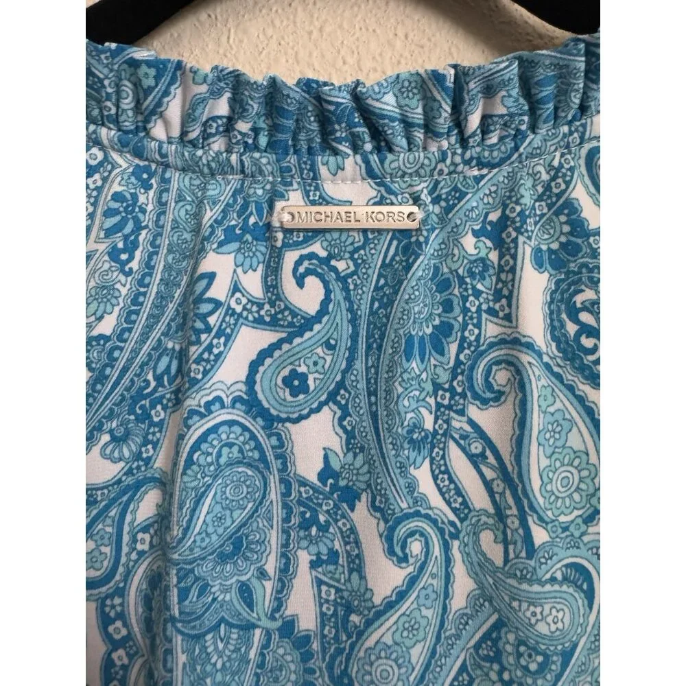 Michael Kors Shift Dress 1X Blue White Paisley Sleeveless Stretch Career Church